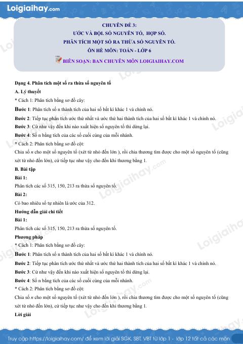 Dạng 3. Phân tích một số ra thừa số nguyên tố Chủ đề 3 Ôn hè Toán 6